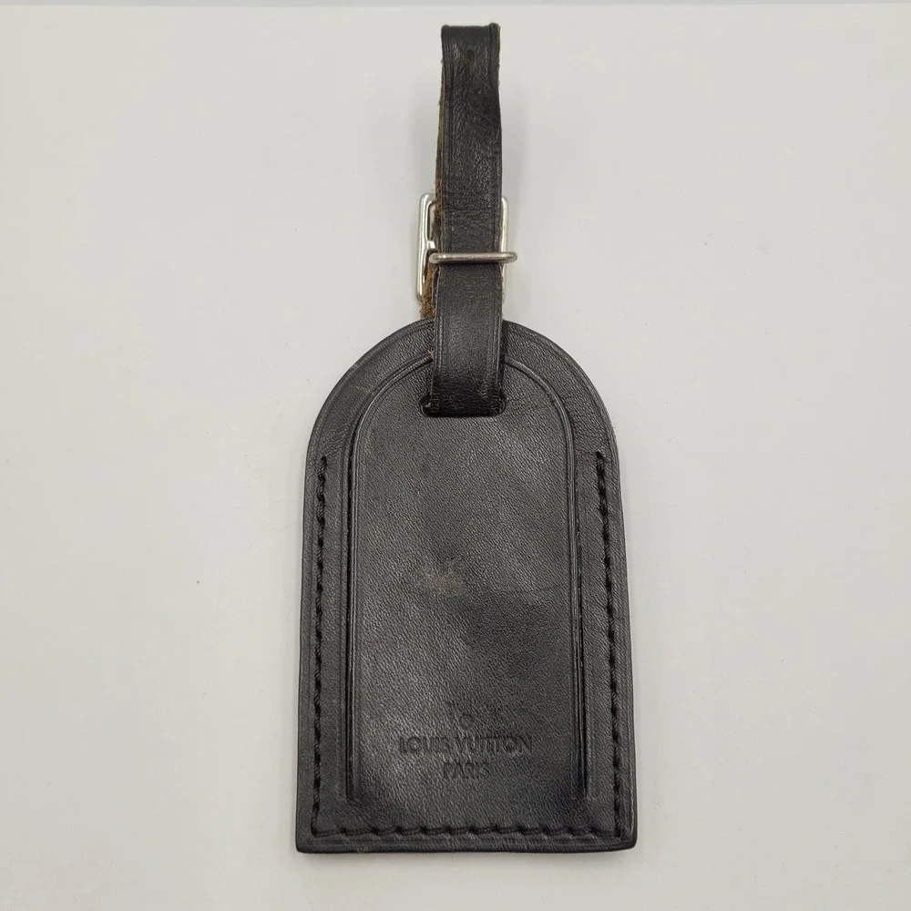 Louis Vuitton Black Taiga Leather Luggage Tag Silver Hardware Name ID Holder